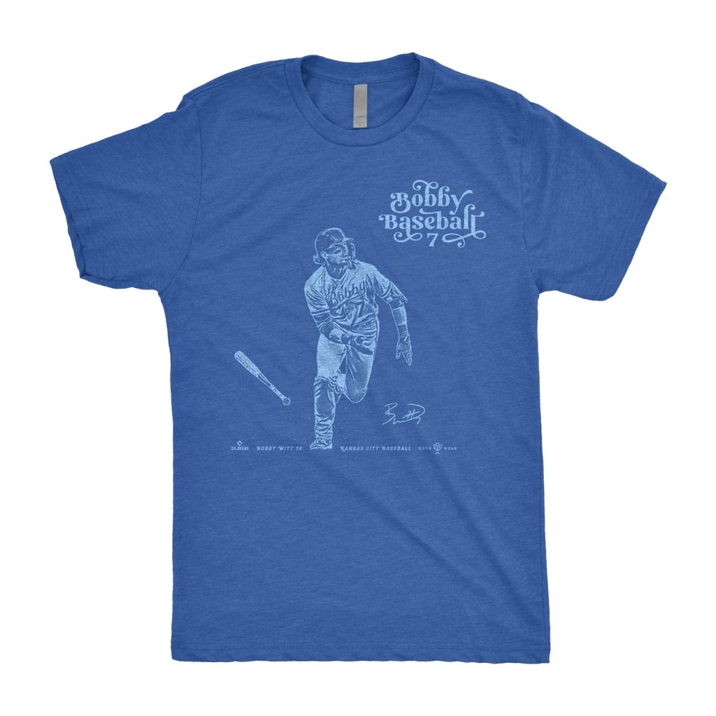 Bobby Baseball Shirt | Bobby Witt Jr. Kansas City Baseball Royal Blue MLBPA RotoWear