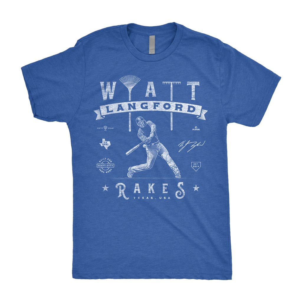 Wyatt Langford Rakes Shirt | Wyatt Langford Texas Baseball MLBPA RotoWear