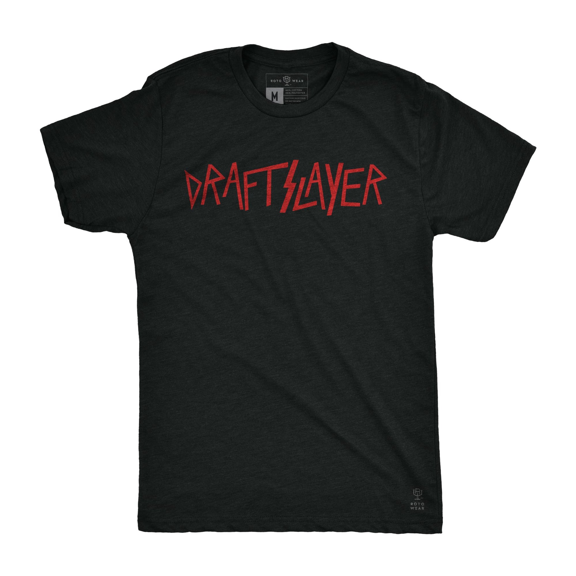 Draftslayer men’s t-shirt by RotoWear for fantasy football, fantasy baseball, fantasy hockey and fantasy basketball managers who draft like a rockstar
