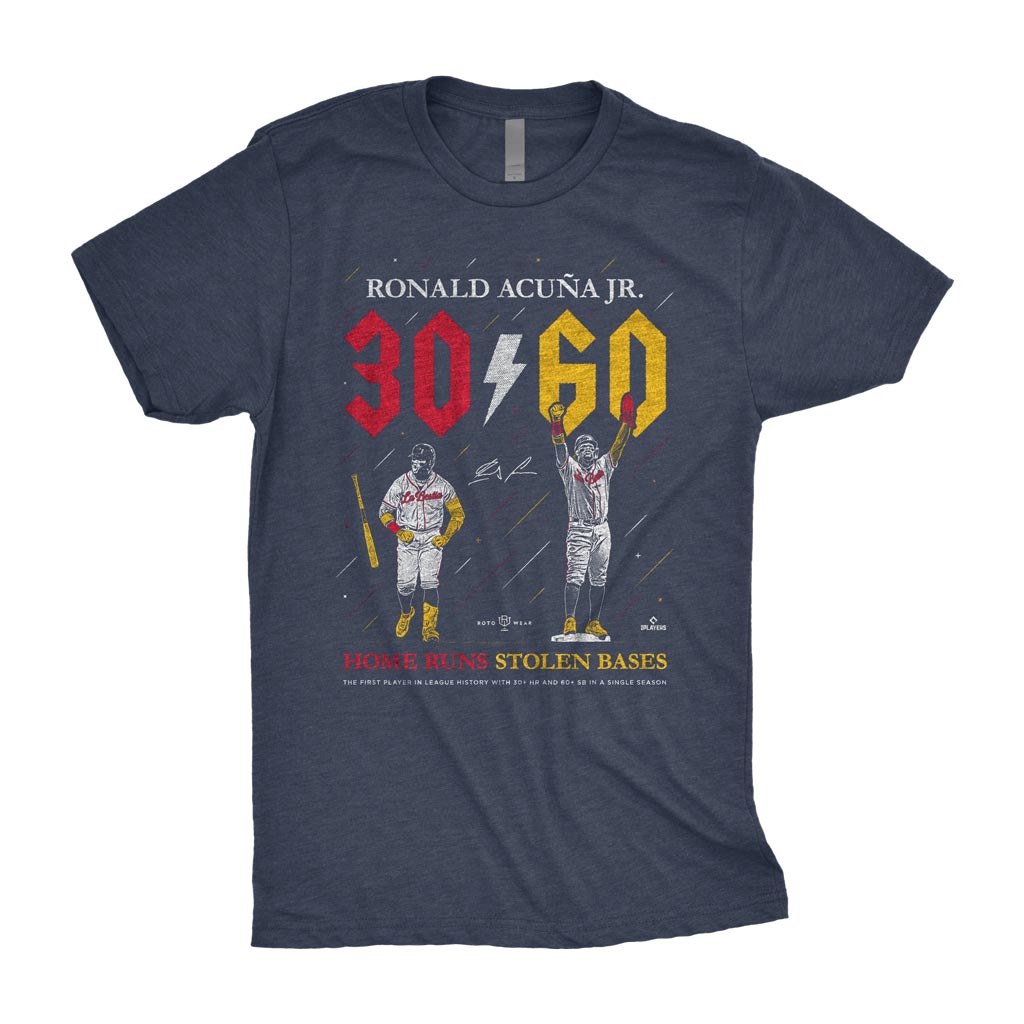 Acuña: 30/60 | Ronald Acuña Jr. 30 Home Runs 60 Stolen Bases Atlanta Baseball MLBPA RotoWear