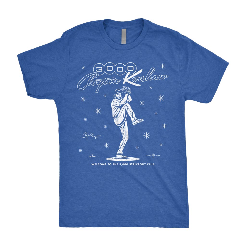 Clayton Kershaw: 3,000 K’s Shirt | 3000 Strikeouts Los Angeles Baseball MLBPA RotoWear