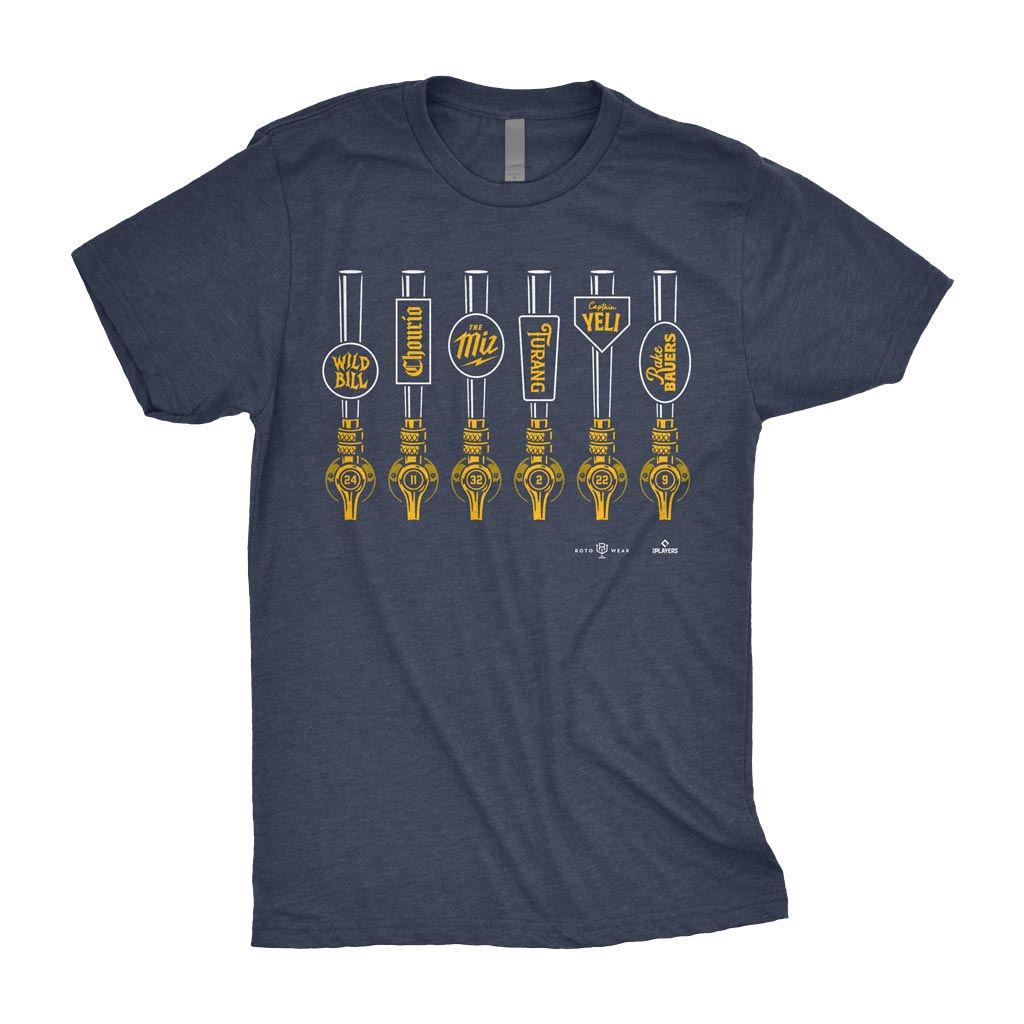 Crew On Tap Shirt | William Contreras Jacob Misiorowski Brice Turang Christian Yelich Jake Bauers Milwaukee Baseball Brewery Beers MLBPA RotoWear Design
