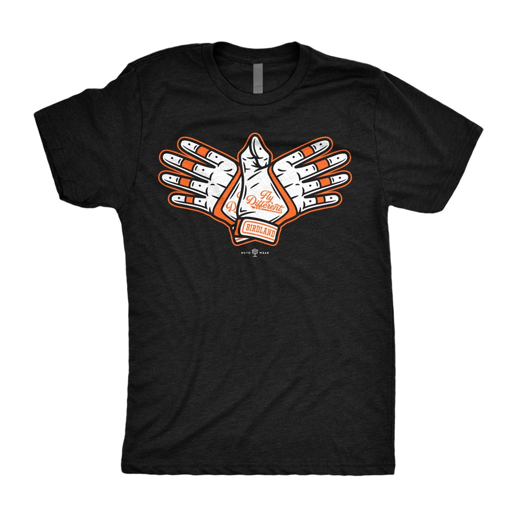 Fly Different Shirt | Baltimore Baseball Birdland Bird Hands Flying Wings On Base Celebration Original RotoWear Design