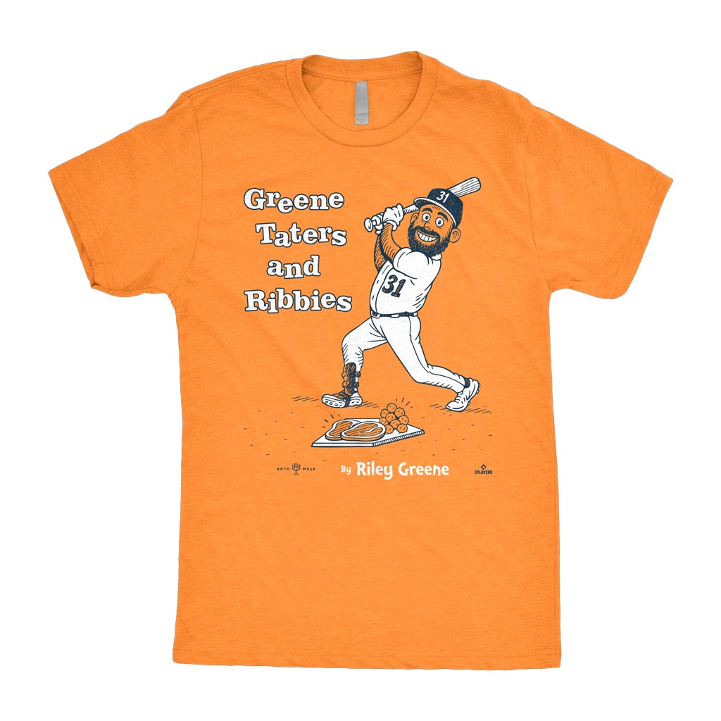 Greene Taters And Ribbies Shirt | Riley Greene Detroit Baseball MLBPA RotoWear