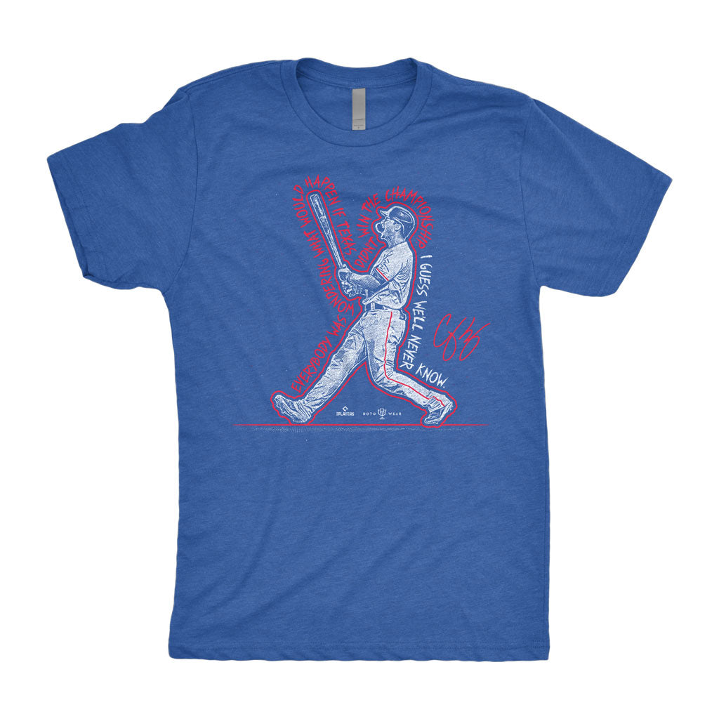 I Guess We’ll Never Know Shirt | Corey Seager Texas Baseball MLBPA RotoWear
