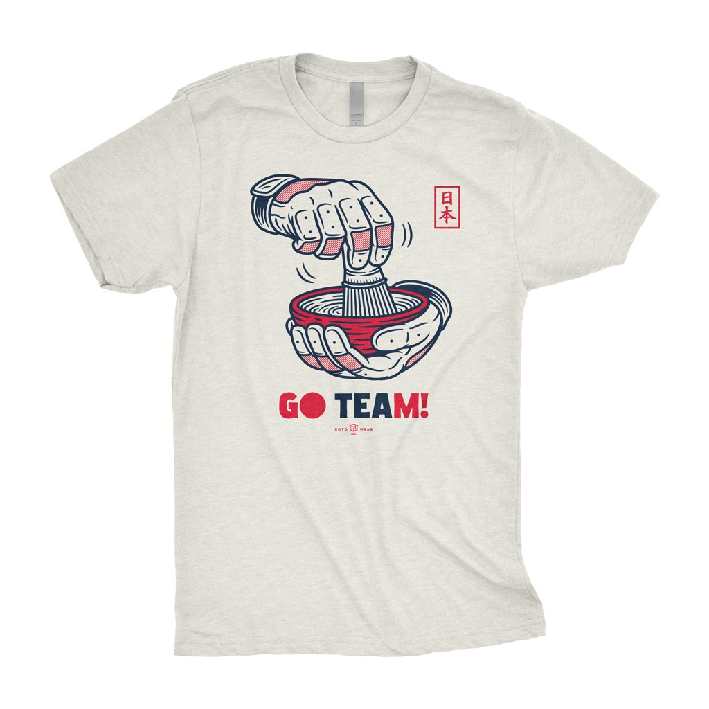 Japan Tea Celebration Shirt | Go Team! Japan Baseball Matcha Tea-Whisking Pose Original RotoWear Design