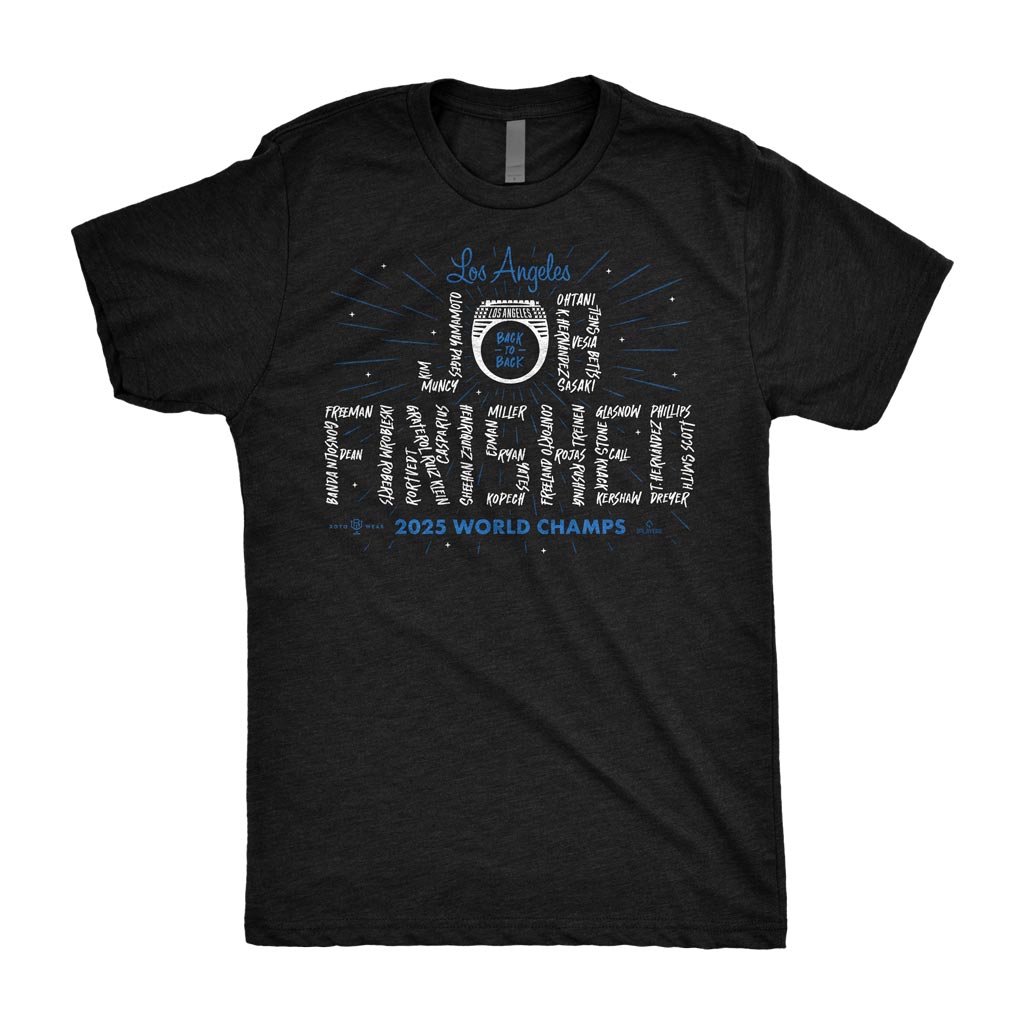 Job Finished Shirt | Los Angeles Baseball Back To Back World Champs 2025 Ohtani Yamamoto Freeman Betts Sasaki Snell Kershaw MLBPA RotoWear