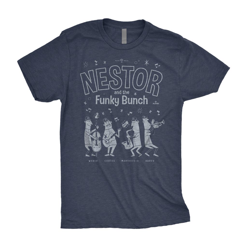 Nestor And The Funky Bunch Shirt | Nestor Cortes Ron Marinaccio Ryan Weber Albert AbreuBronx New York Baseball MLBPA RotoWear