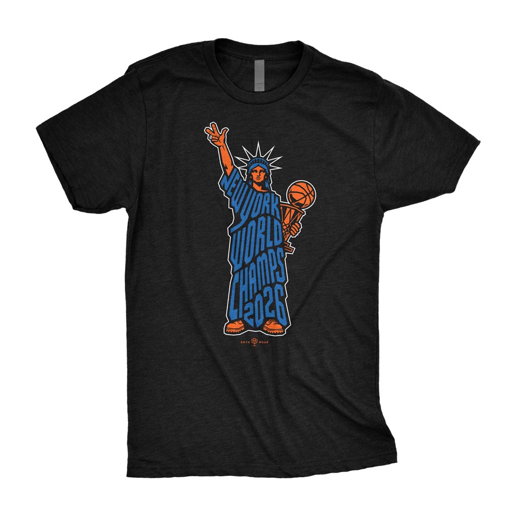 NY 2026 Champs Shirt | New York Basketball 2026 World Champions Statue of Liberty Championship Ring Trophy 3-Point Celly Timbs Original RotoWear Design