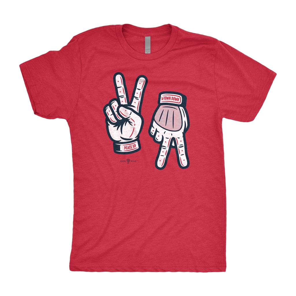 Peace Up, A-Town Down Shirt | Atlanta Baseball On-Base Celebration Peace Sign Hands Original RotoWear Design
