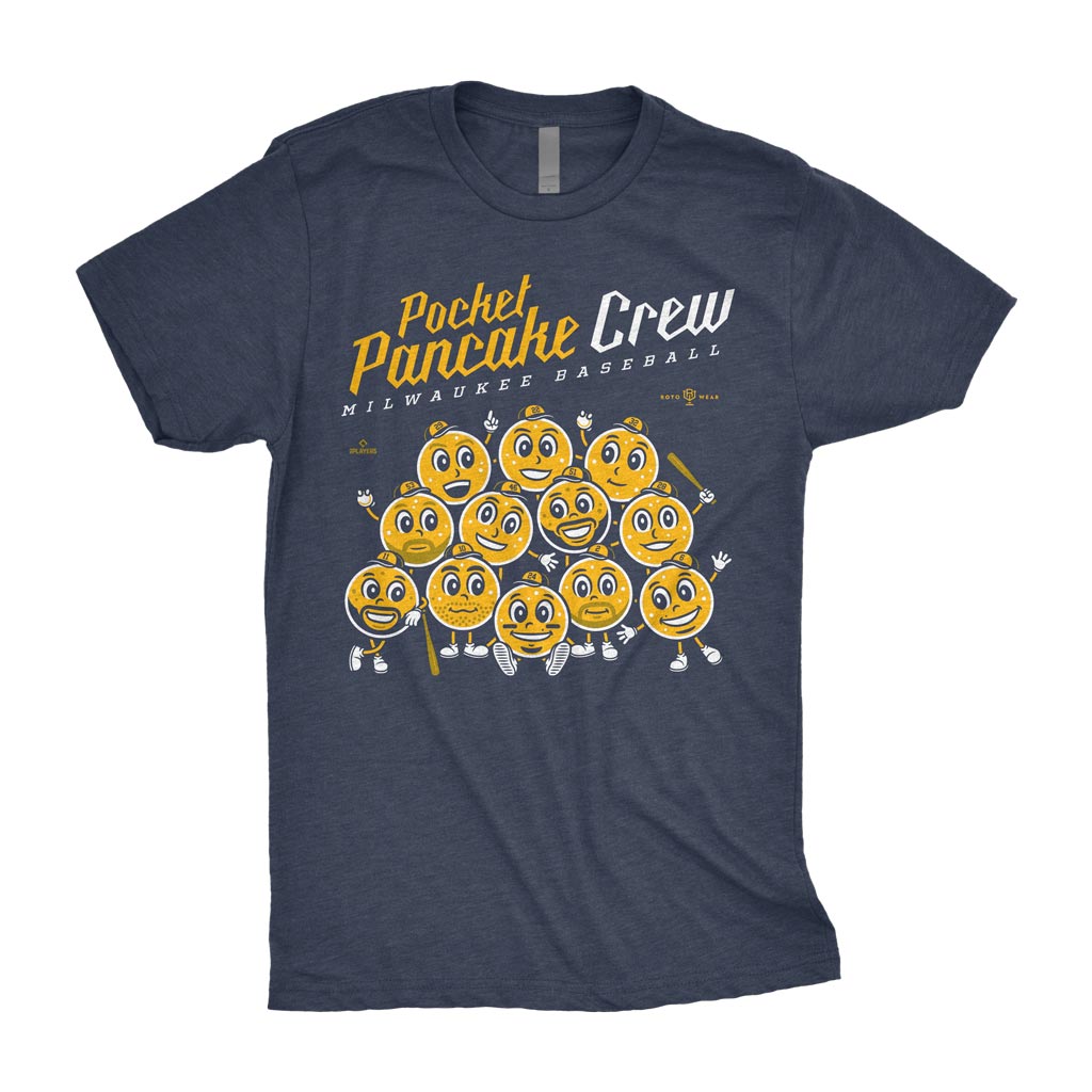 Pocket Pancake Crew Shirt | Milwaukee Baseball | Pat Murphy, Christian Yelich, Jacob Misiorowski, Jackson Chourio, William Contreras, Andrew Vaughn, Brandon Woodruff, Brice Turang, Isaac Collins, Freddy Peralta, Sal Frelick, Trevor Megill, Quinn Priester | MLBPA RotoWear