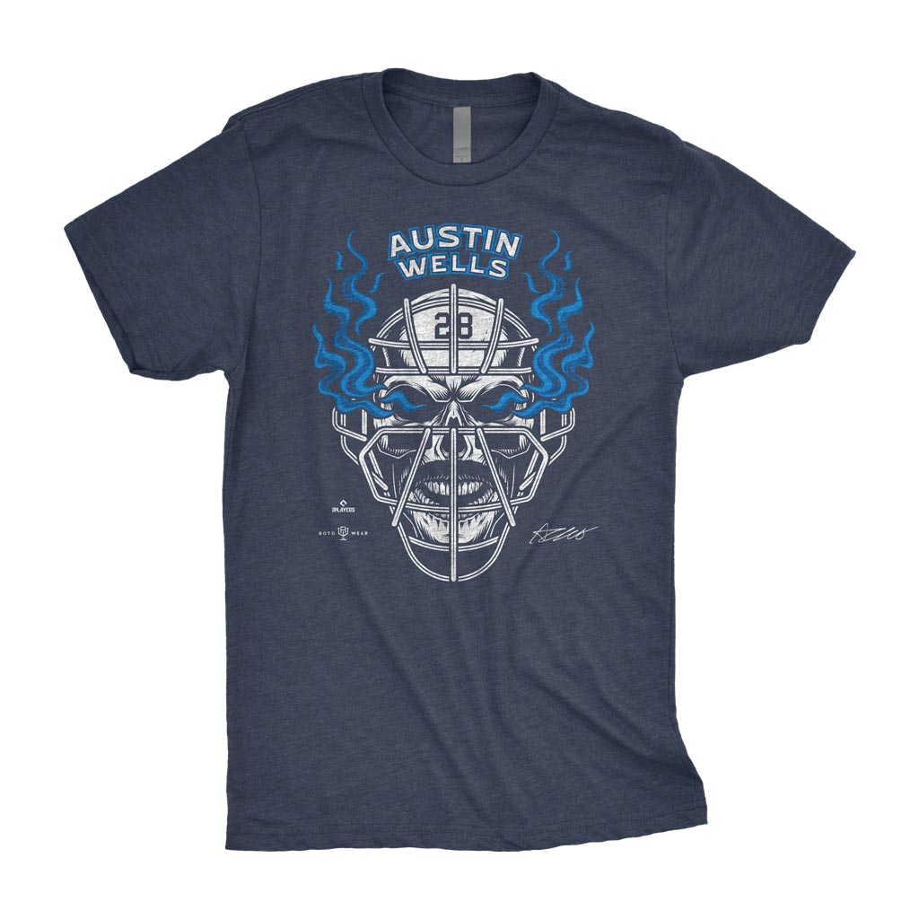 Stone Cold Austin Wells Shirt | Bronx New York Baseball Skull Flames Catcher Mask Mustache MLBPA RotoWear
