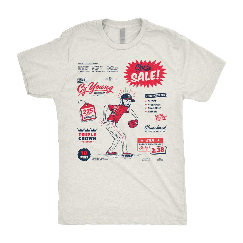 Super Sale Shirt | Chris Sale 2024 Cy Young Triple Crown Winner Atlanta Baseball MLBPA RotoWear