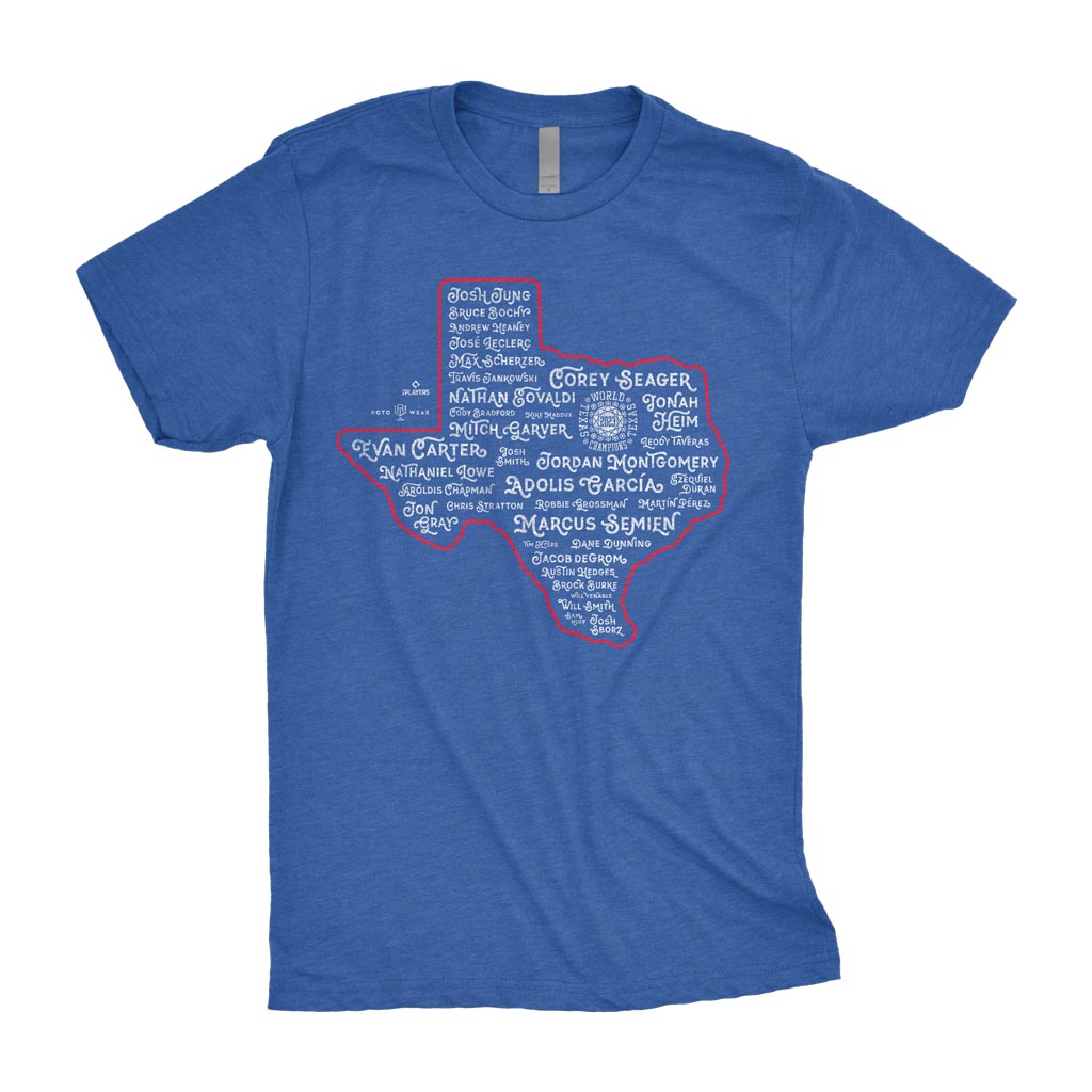 Texas 2023 Champs Shirt | Adolis García Corey Seager Marcus Semien Evan Carter Texas Baseball MLBPA RotoWear