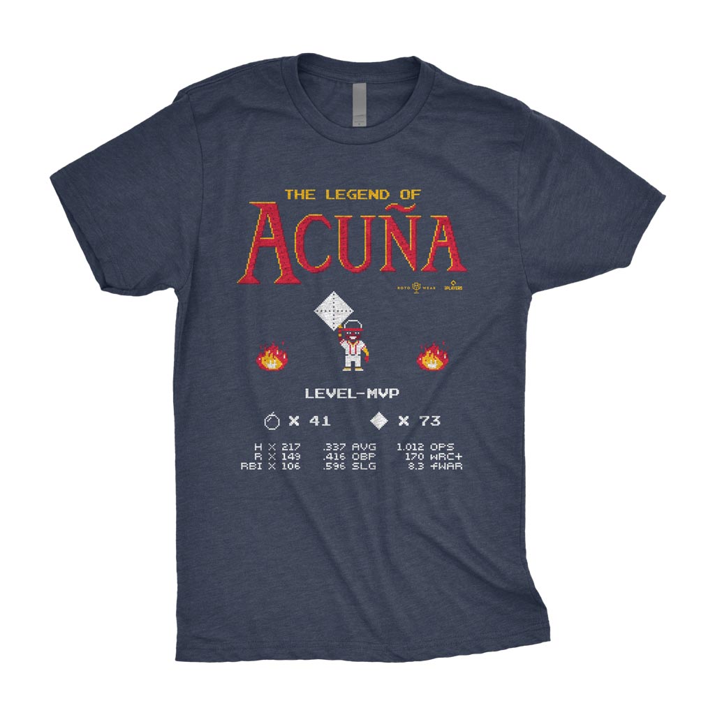 The Legend Of Acuña Shirt | Ronald Acuña Jr. 2023 MVP 41 Home Runs 73 Stolen Bases 40/70 Club Atlanta Baseball MLBPA RotoWear