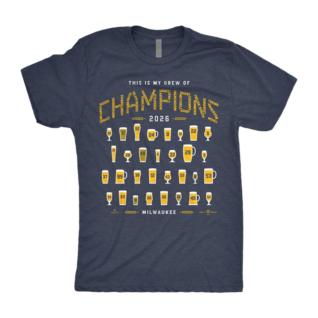 This Is My Crew Of Champions Shirt | Milwaukee Baseball 2026 World Champions Different Size and Shape Beer Glasses with Every Player's Uniform Number MLBPA RotoWear Design