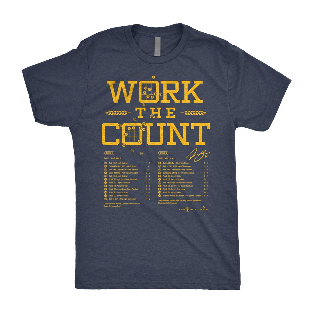 Work The Count Shirt | Jake Bauers Milwaukee Baseball MLBPA RotoWear Design