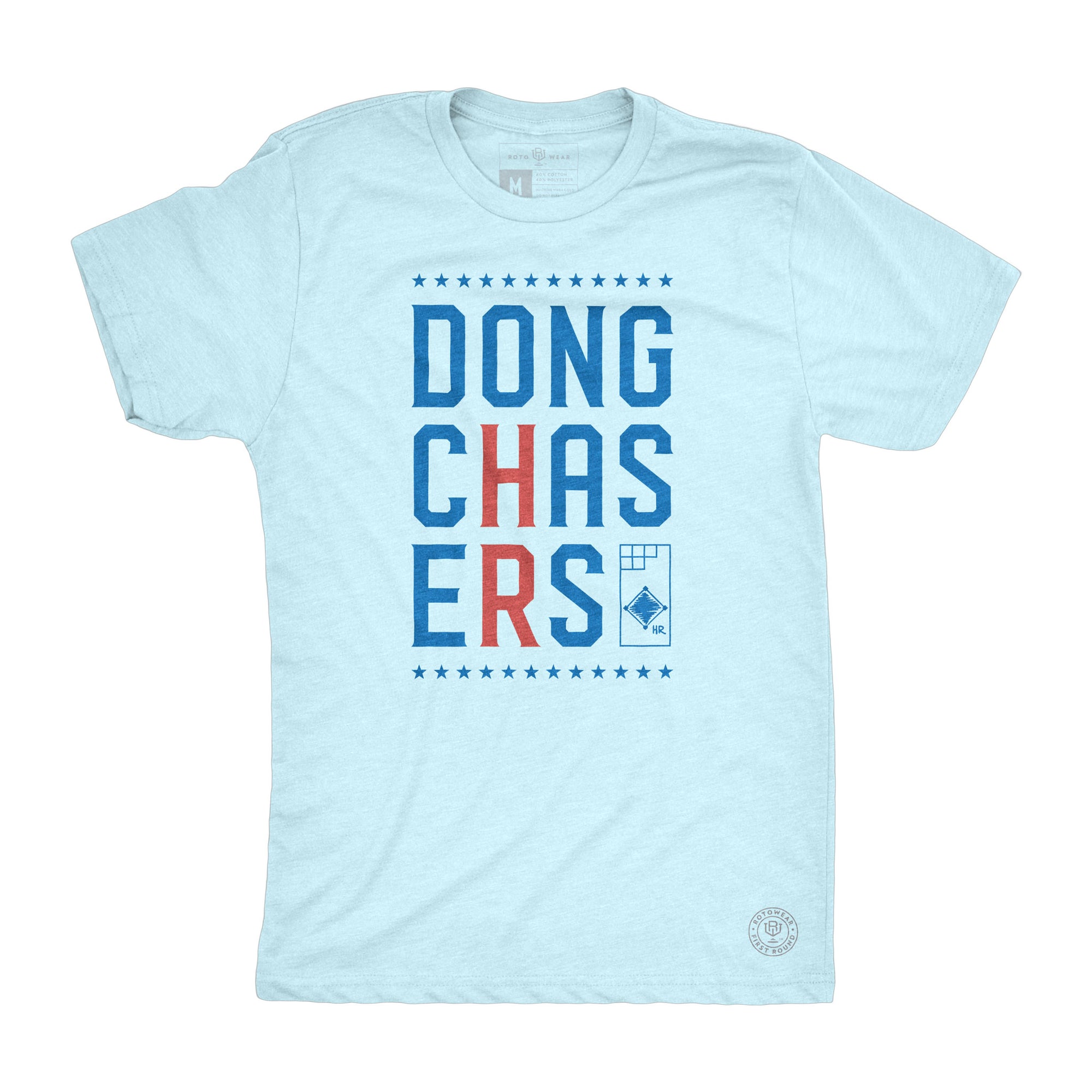 Dong Chasers men’s t-shirt by RotoWear for fantasy baseball managers, DFS players and fans of CBS Sports podcasts and Fantasy Cares