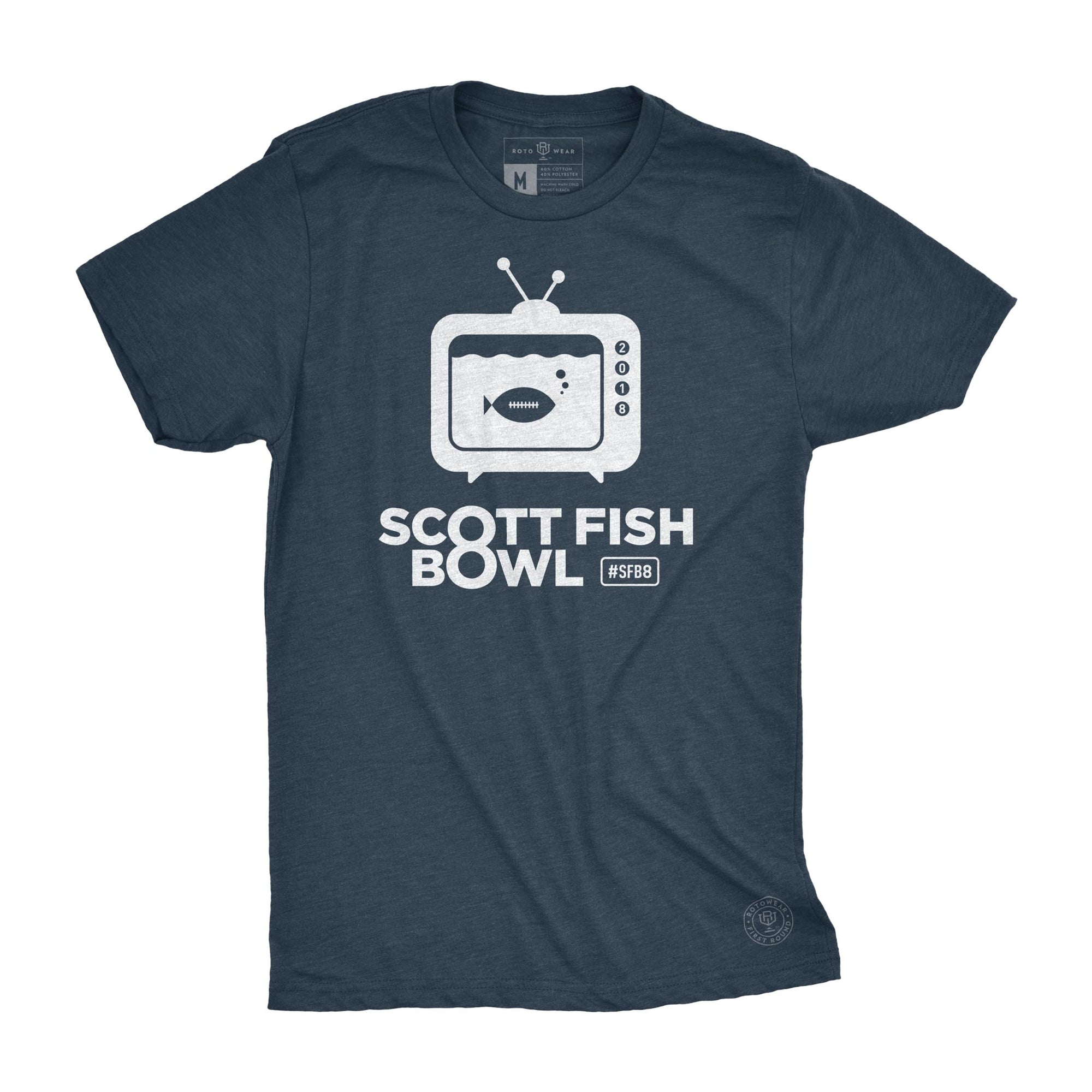 SFB8 men’s t-shirt by RotoWear for fantasy football managers is the official shirt of the 2018 Scott Fish Bowl