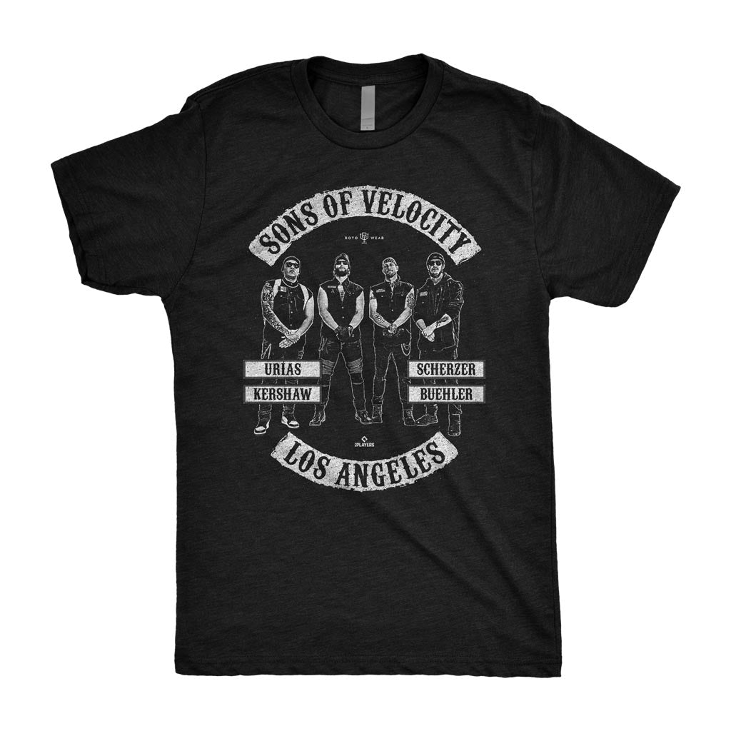 Sons Of Velocity Shirt | Julio Urías Clayton Kershaw Max Scherzer Walker Buehler Los Angeles Baseball RotoWear